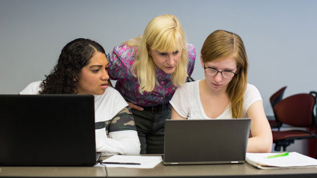 Computer science students at Bay Path University