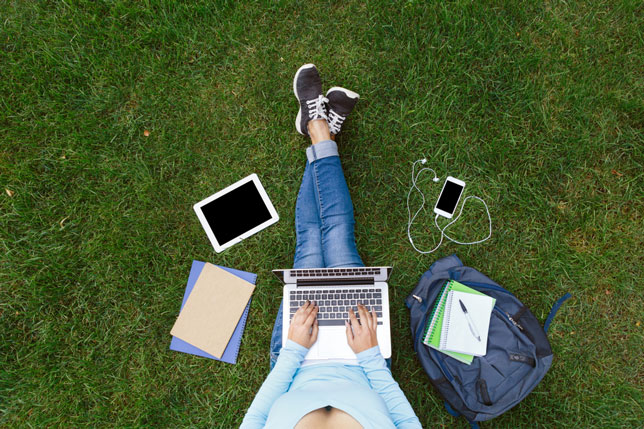 student working on laptop