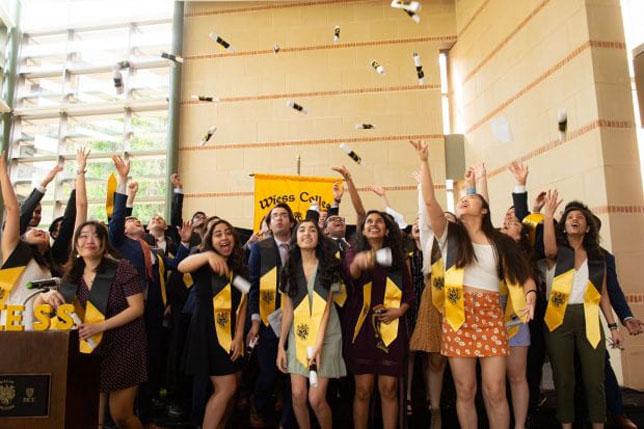 Wiess College at Rice University held a mock commencement inside its commons.