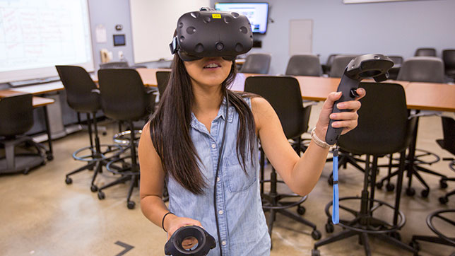 San Diego State University student using virtual reality headset