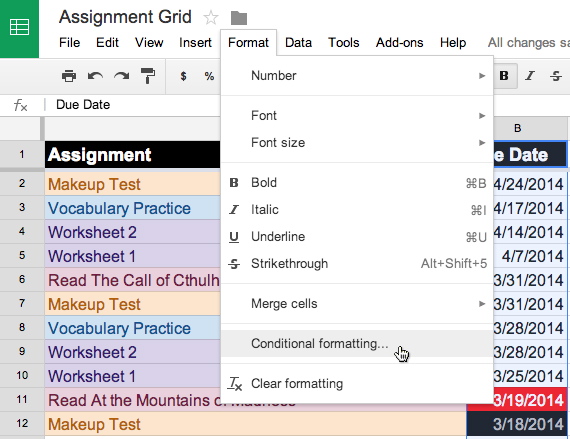 Google sheets conditional formatting date options