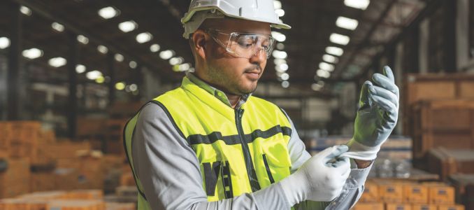 Worker Wearing Glove Hand Protection