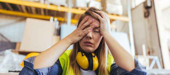 Construction worker covering their face