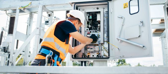 Professional working on electrical unit