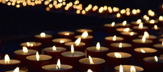 Memorial candles burning