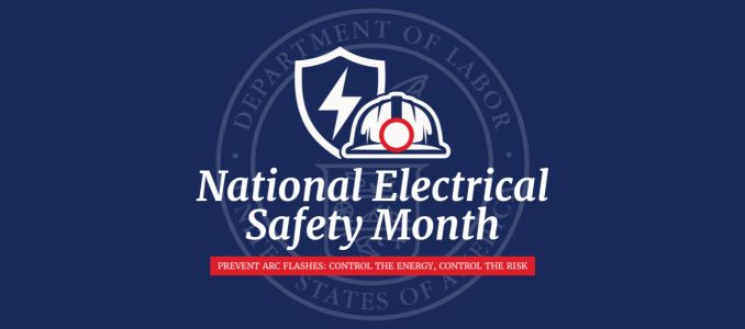 National Electrical Safety Month logo on blue background