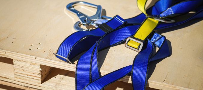Blue and yellow safety harness