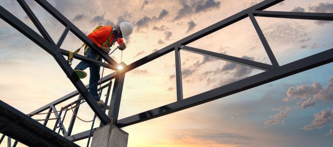 Roofer Wearing a Harness