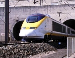 This Eurotunnel photo shows the Eurostar train exiting the Channel Tunnel in France.