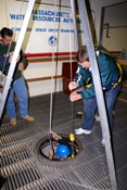 The tripod and winch module lets students conduct an equipment inspection and physically set up and take down a tripod and winch.