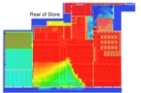 This image from the NIST model indicates oxygen volume dropped to 12 percent in much of the front showroom one minute after firefighters broke the front windows.