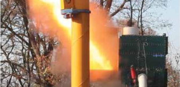 A staged explosion is used to test a dust collector