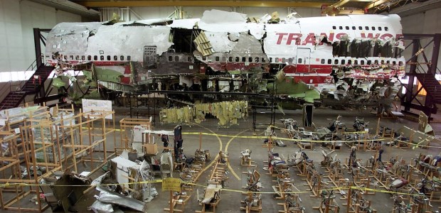 Investigators pieced together the remains of the B747 after the aircraft crashed. NTSB