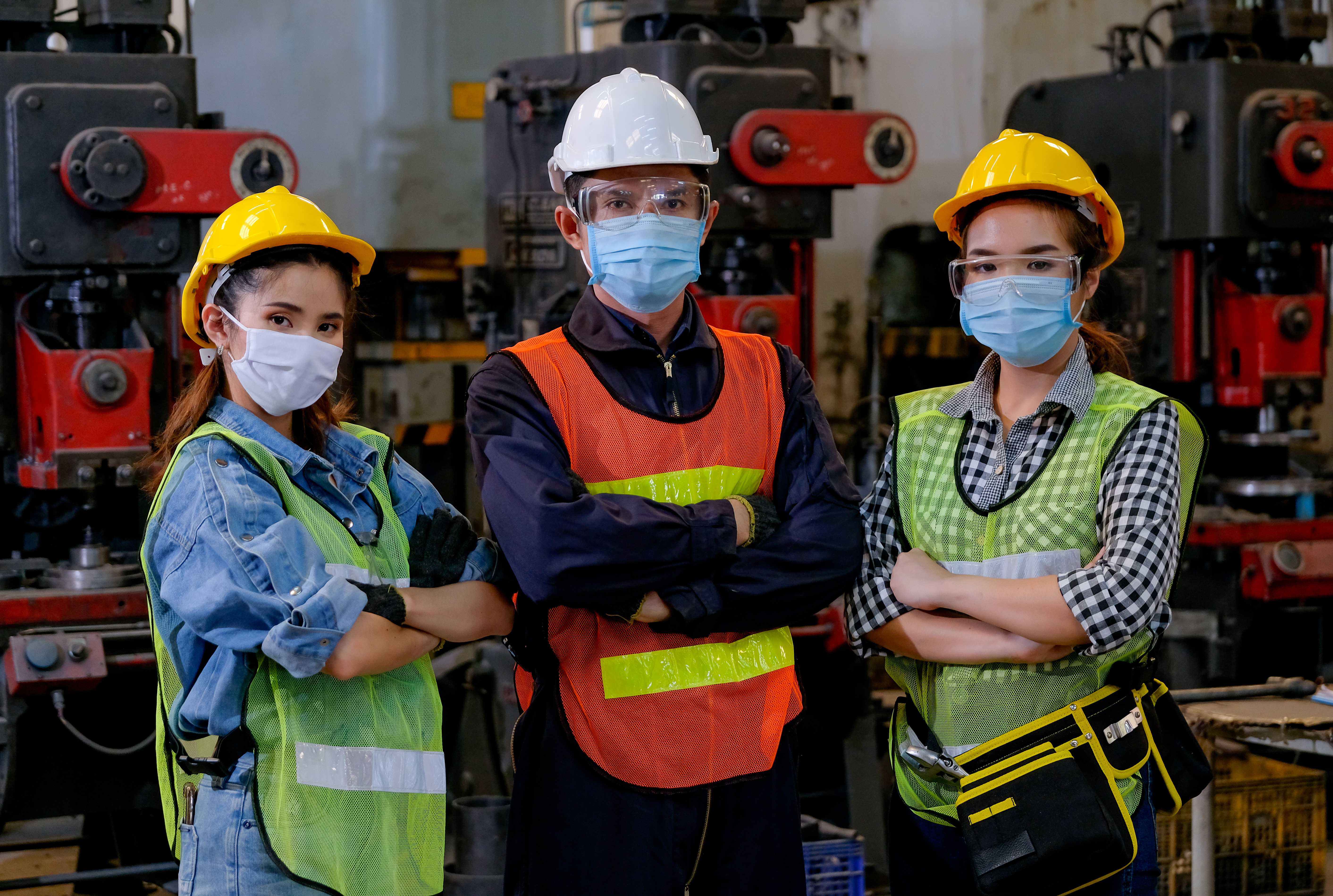 Workers with Covid Facemasks