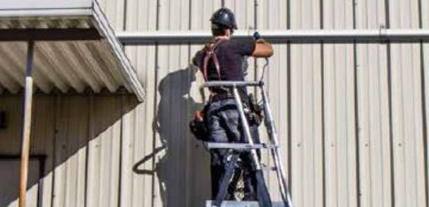 They are able to adjust to work on stairs or uneven surfaces and, unlike most lifts and scaffolds, aerial safety cages are constructed with nonconductive fiberglass rails, so they are approved for use around live electrical circuits. (Little Giant Ladder Systems photo) 