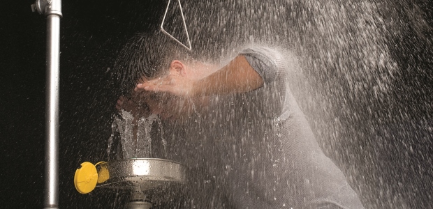 Excessively hot or cold water temperatures in safety showers and eyewashes can exacerbate the very injuries the safety equipment is designed to reduce. (Haws Corporation photo)