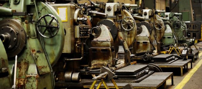 Vintage machinery in an old factory.