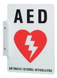 An AED sign.