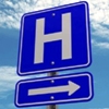 A image of a blue hospital sign.