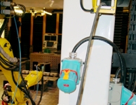 Meltric switch-rated plugs and receptacles provide a safe connection to a GMAW power supply for a robotic welding gantry.
