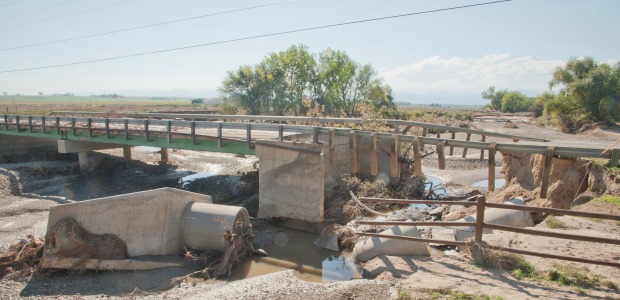 September 2013 flooding damaged a bridge in Longmont, Colo., shown in this photo by Patsy Lynch/FEMA.