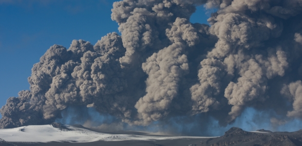 In April 2010, Eyjafjallajökull in Iceland spews huge clouds of ash that were blown across Europe, disrupting air travel.