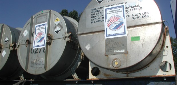 Cylinders are delivered to a USEC facility as part of the Megatons to Megawatts program. (USEC photo)