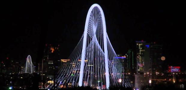 The striking Margaret Hunt Hill Bridge, designed by Spanish architect Santiago Calatrava, spans the Trinity River and connects downtown Dallas with West Dallas.