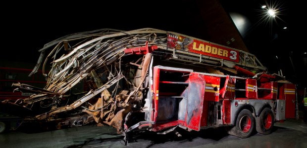 This wrecked ladder truck is displayed in the 9/11 memorial museum in Manhattan.