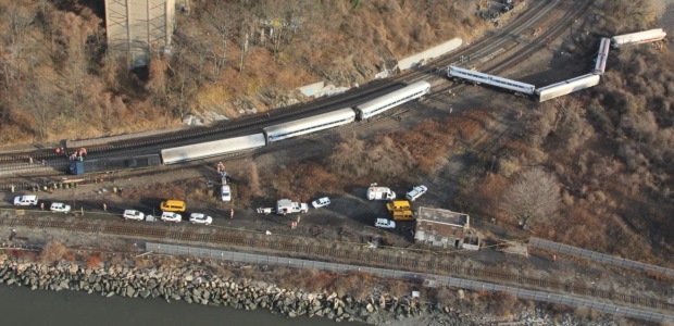 The safety board determined that the engineer of this Metro-North Railroad train fell asleep and exceeded the posted speed limit in this curve. (NTSB image)