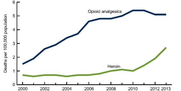 U.S. heroin deaths have increased from 2000 to 2013, according to the CDC report.