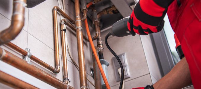 HVAC Worker with Natural Gas Detector