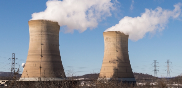 Two cooling towers at the Three Mile Island nuclear power plant in Pennsylvania.