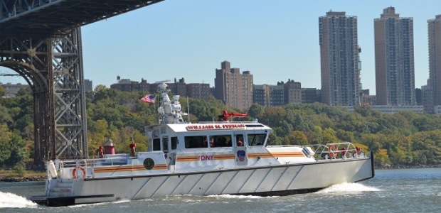 The William M. Feehan is a 66-foot long, jet-propelled fireboat named for FDNY First Commissioner William M. Feehan, who died during the World Trade Center response on Sept. 11, 2001. (FDNY photo)  