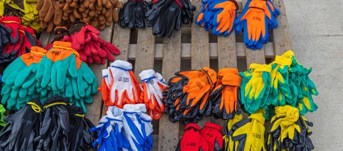 Piles of Gloves on a Pallet