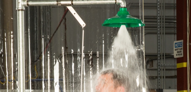 While ANSI standards mandate that emergency showers and eyewashes should be activated weekly and completely inspected once annually, the actual testing results are rarely recorded in a central database. (Haws photo)