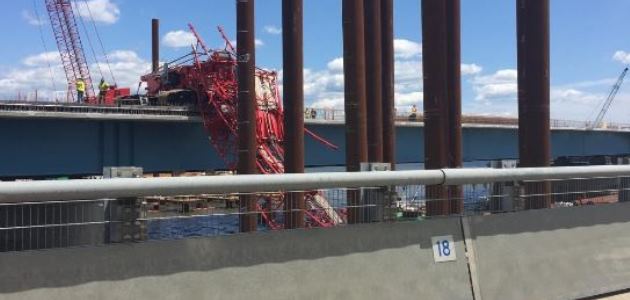 The crane was being used in the construction of a $4 billion replacement bridge for the outdated bridge, which spans the Hudson River and connects South Nyack in Rockland County with Tarrytown in Westchester County. (Rockland County photo)