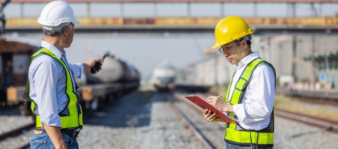 Railyard workers conducting safety inspection