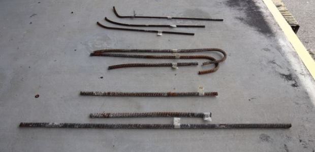 This photo shows samples of rebar recovered from the collapsed FIU pedestrian bridge before they were sent to the Federal Highway Administration