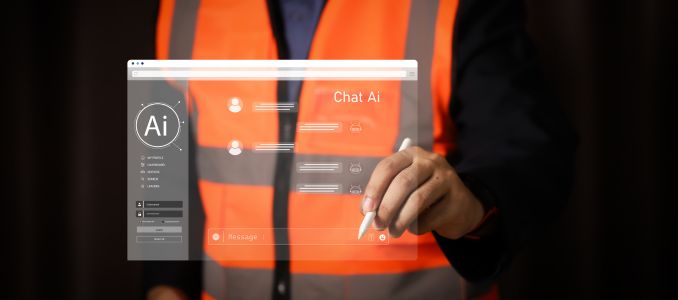 Engineer using stylus pen on virtual AI screen overlay