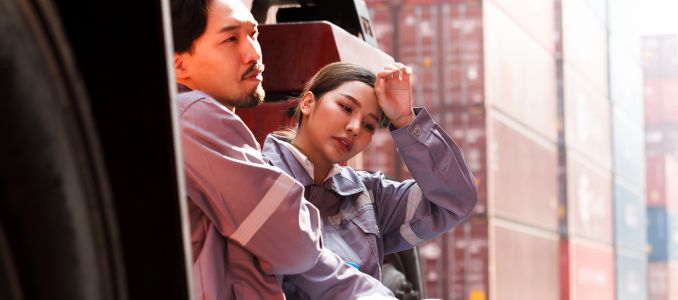 Workers have a heatstroke problem from working outdoor in sunny day