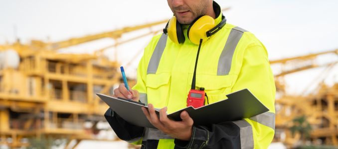 Industrial engineer holding a check list clipboard