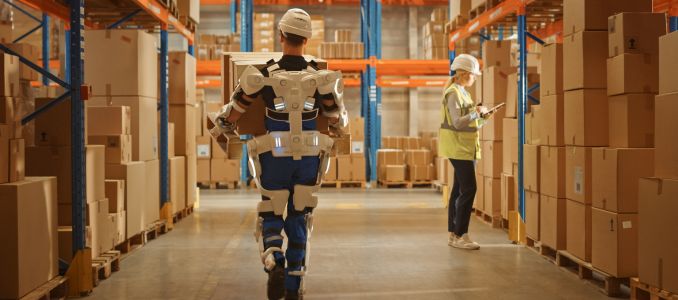 Worker Wearing Advanced Full Body Powered exoskeleton