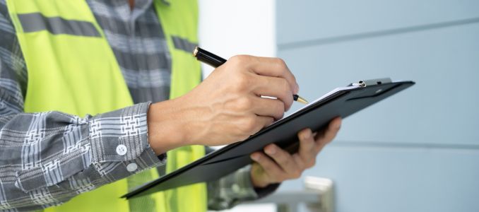 Safety inspector holding a clipboard