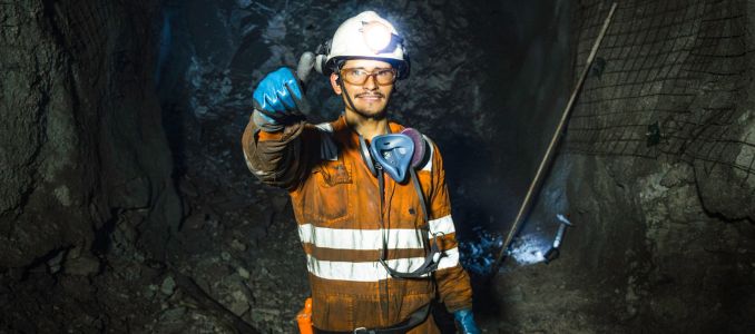 Mine worker giving a thumbs up