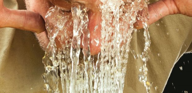 The AXION MSR eyewash uses an inverted water stream, replicating health care standards. (Haws Corp. image)