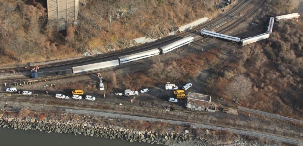 The safety board determined that the engineer of this Metro-North Railroad train fell asleep and exceeded the posted speed limit in this curve. (NTSB image)