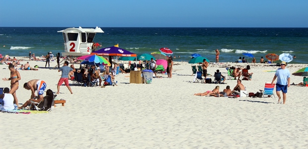 The American Red Cross tips include advice for escaping a rip current, which can occur at any beach with breaking waves.