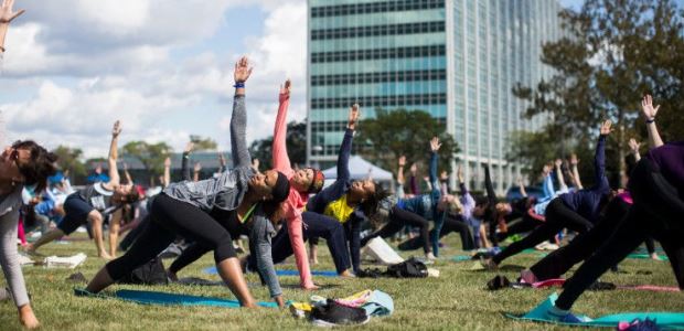 This Ford photo shows employees participating in the Sept. 29, 2017, Wellbeing + Wanderlust @Ford event in Dearborn, Mich. (Ford photo)