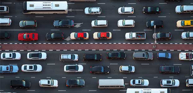 aerial view of cars on eight-lane road